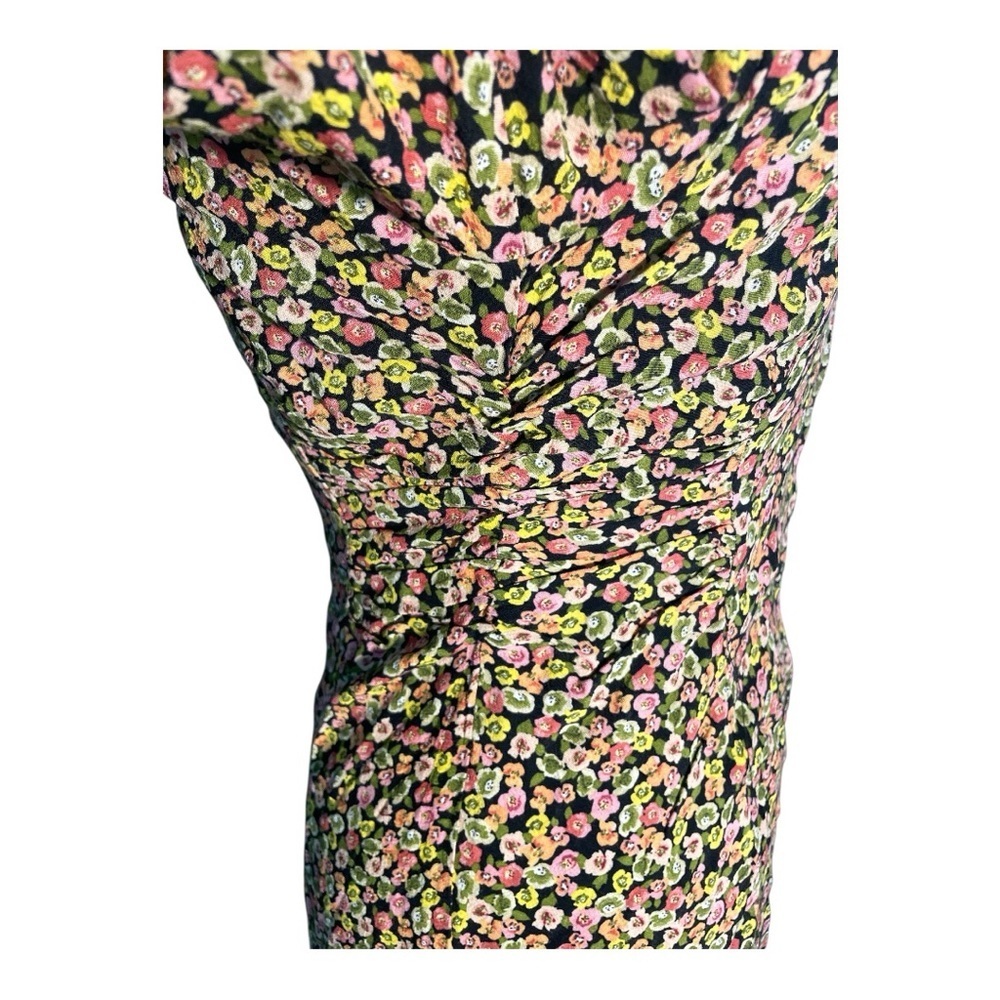 Zara  Ditsy Floral V-Neck Button Down Shirt Dress with Flared Sleeves - Picture 4 of 6